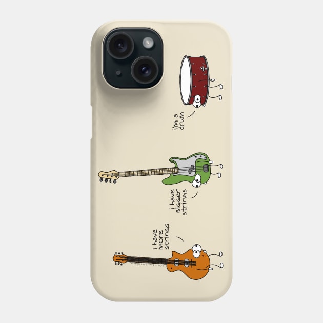 The Guitar, The Bass, and the Snare Drum Phone Case by RyanJGillComics