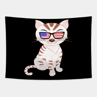 Cute Kitty Cat 4th July Usa American Flag Sunglasses Gift Tapestry