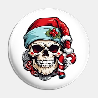 Santa Hat wearing Skull with Candy Canes Pin