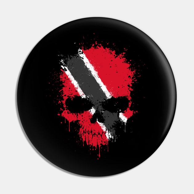 Chaotic Trinidadian Flag Splatter Skull Pin by jeffbartels