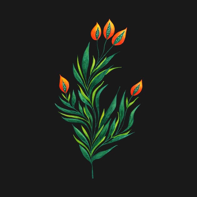 Spring Green Plant With Orange Buds by Boriana Giormova