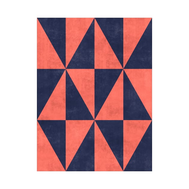 Geometric Triangle Pattern - Coral, Blue Concrete by ZoltanRatko