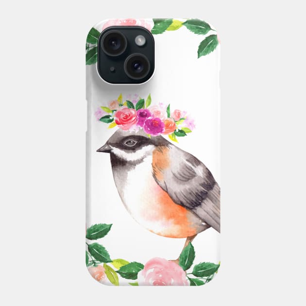 Charming Floral Chestnut-backed Chickadee T-Shirt Gift for Bird Lovers Phone Case by MIRgallery
