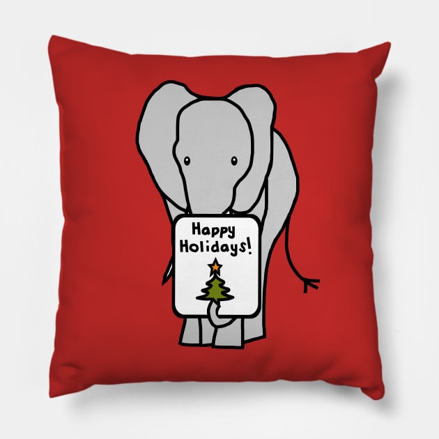 Christmas Elephant says Happy Holidays Pillow by ellenhenryart