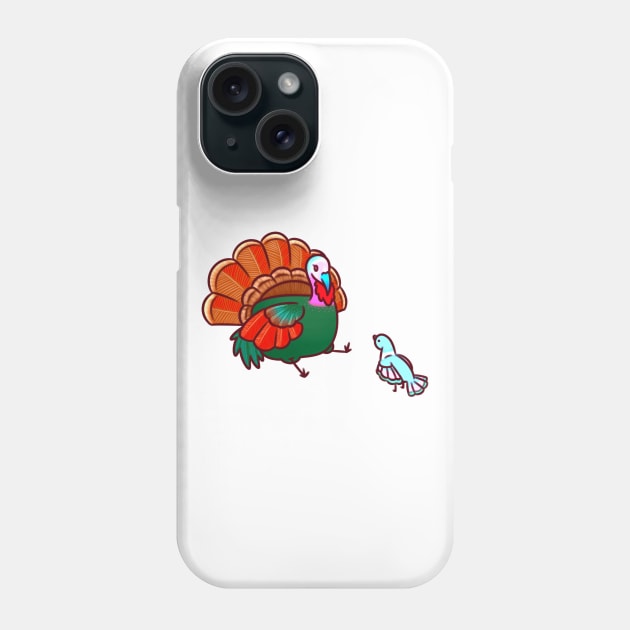 Turkey and Pigeon Happy Thanksgiviing Phone Case by Art by Biyan
