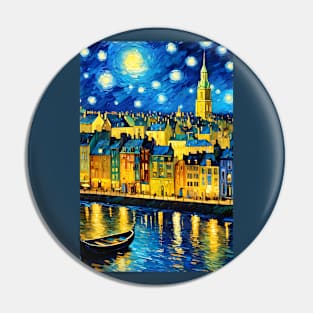 Starry night style city lake Pin