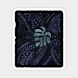 Blue Jungle Grunge - Hawaiian - Samoan - Polynesian Leaf Design Magnet