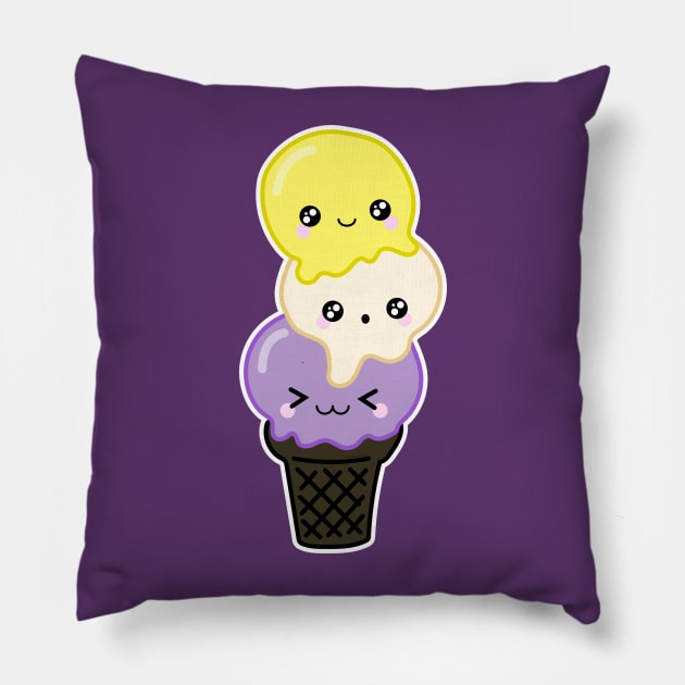 Kawaii LGBTQ Nonbinary Pride Ice Cream Cone Pillow by FatCatSwagger