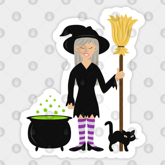 Cute Halloween Witch Girl And A Black Cat Cartoon Illustration