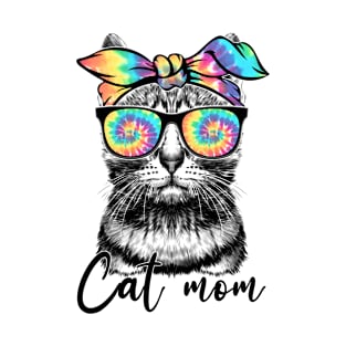 Cat Mom Tie Dye Bandana Sunglasses Mother's Day Pet lovers T-Shirt