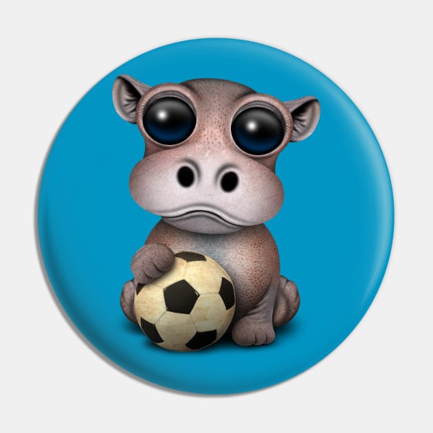 Cute Baby Hippo With Football Soccer Ball Pin by jeffbartels
