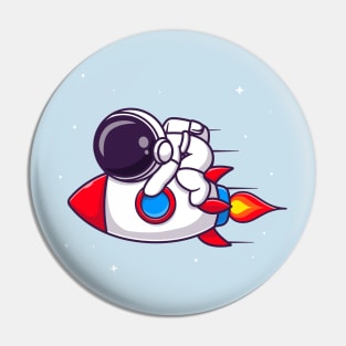 Cute Astronaut Sleeping On Rocket Cartoon Pin