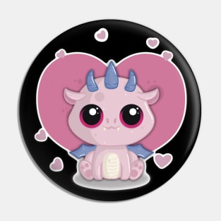 Cute Little Valentines Day Pink Dragon with Hearts in the Background Pin