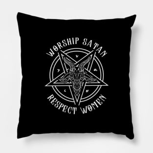 Worship Satan Respect Women - Satanic Baphomet Goat Head Pillow