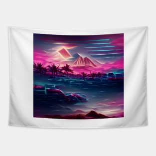 Synthwave Mountain Landscape Tapestry