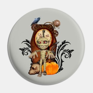 Funny mummy with pumpkin Pin