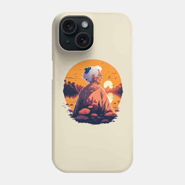 Old Woman in a River with a Sunset Phone Case by ElMass