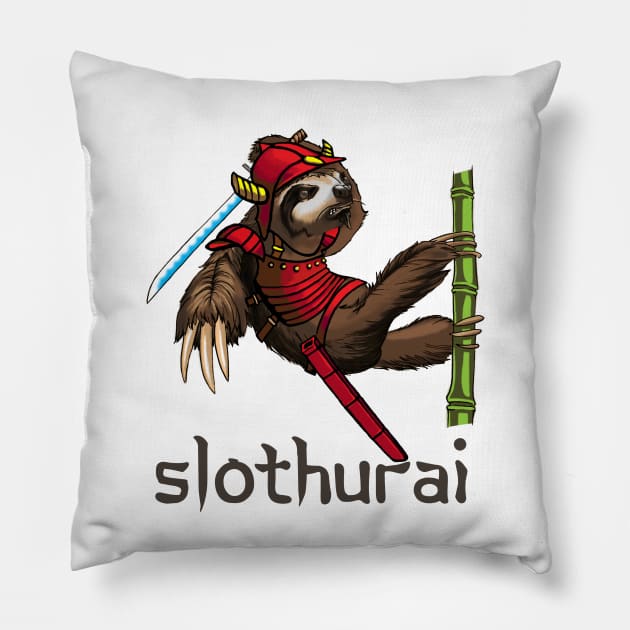 Slothurai Sloth Samurai Digital Art Pillow by ckandrus