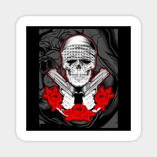 skull with red flowers and arms Magnet