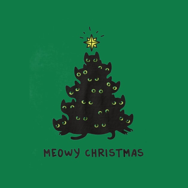 Cat Lover Tees Merry Meowy Christmas Tree Cat Holiday Shirt by Beezee