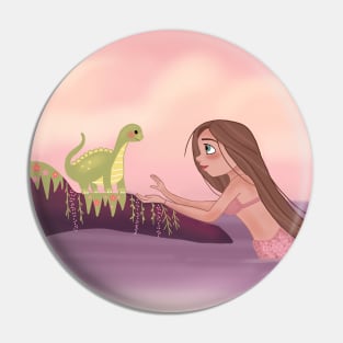 Mermaid and dinosaur Pin