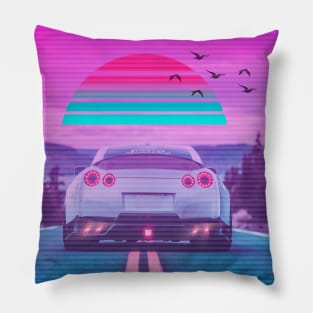 Car Retro Nissan GTR Synthwave sun Pillow