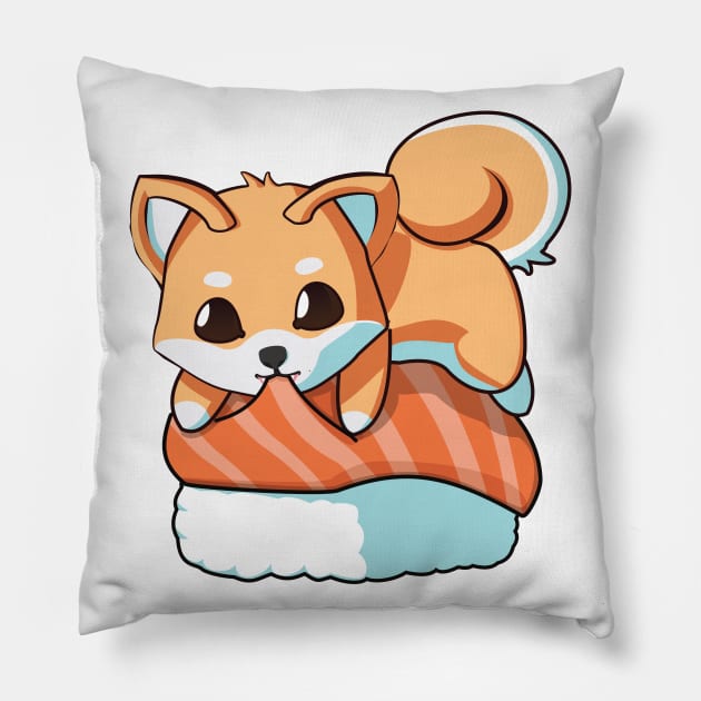 Shiba Salmon Sushi T-Shirt Pillow by Myanko