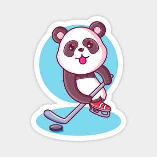 Cute Kawaii Panda Playing Ice Hockey Magnet
