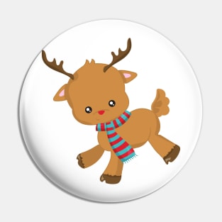 Christmas Reindeer, Scarf, Red Nose, New Year Pin