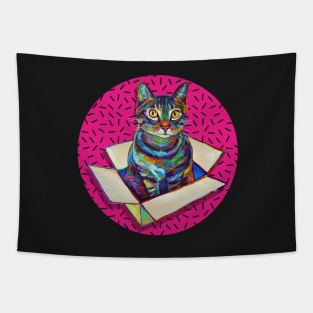 Psychedelic 80s Hot Pink Cat Sticker Tapestry