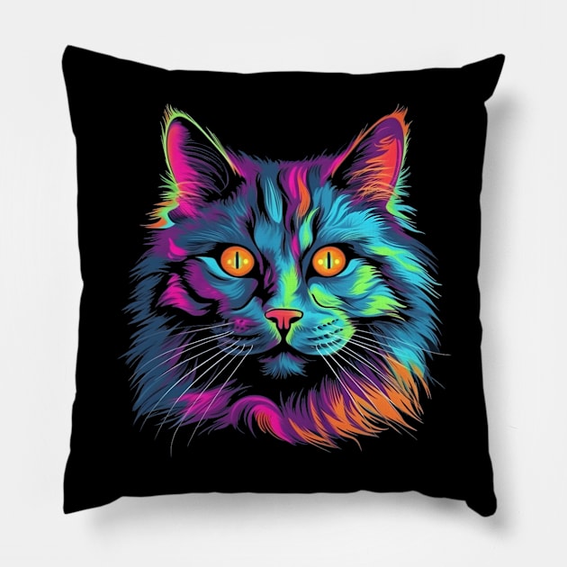 Colourful Nebelung Cat Pillow by Quotee