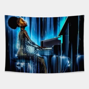 Black girl playing piano Tapestry