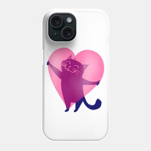 Cute blue cat holding a big pink heart - version 1 Phone Case