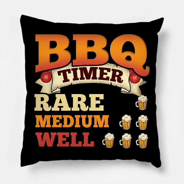 BBQ Timer Barbecue Beer Drinking Grilling Pillow by E