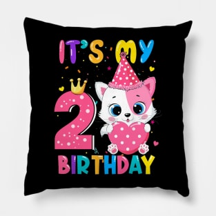 Kids Its My 2nd Birthday Shirt Girl Kitty Theme Party Pillow