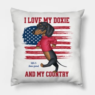 funny cute Doxie fur baby dog sweet loving Dachshund USA and Dachshund Proud Pillow