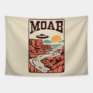 Moab Desert Canyon Retro UFO Illustration - Vintage Extraterrestrial Art Tapestry