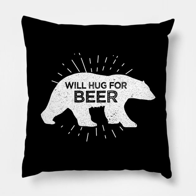 Will Hug For Beer Funny Bear Drinking Pillow by theperfectpresents