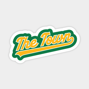 Oakland East Bay 'The Town' Baseball Script T-Shirt: Showcase Your East Bay Baseball Passion with Oakland Pride! Magnet