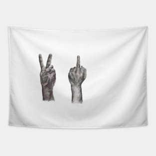 Peace Sign, Middle Finger Tapestry