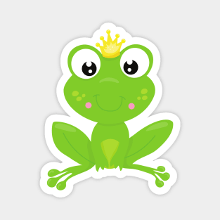 Cute Frog, Green Frog, Crown, Frog Prince Magnet