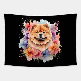 A chow chow decorated with beautiful watercolor flowers Tapestry