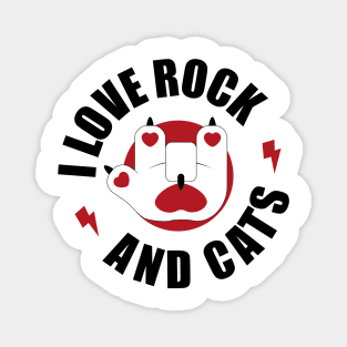 I love Rock and Roll  and Cat White Font Magnet