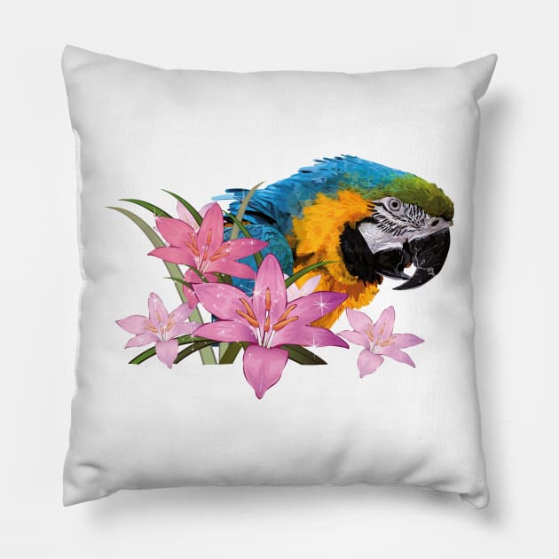Blue and yellow macaw Pillow by obscurite