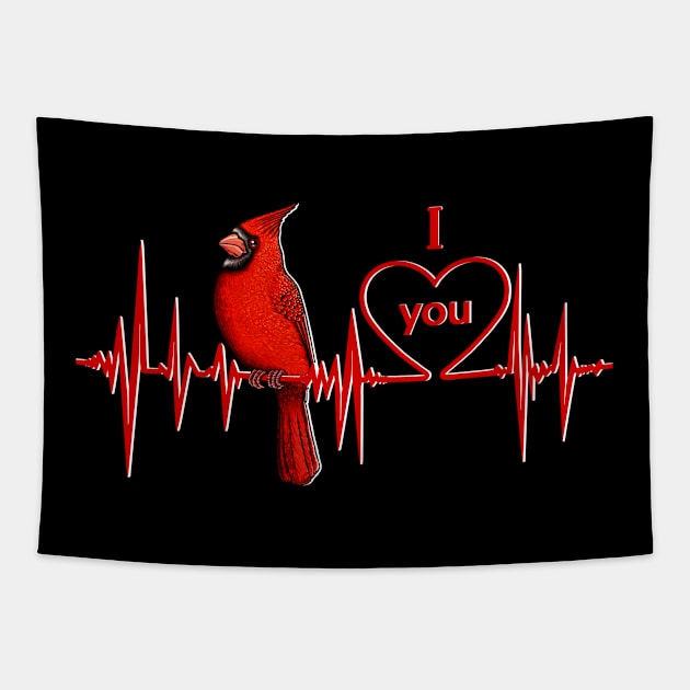 Red Cardinal heartbeat I love yuo Tapestry by Artardishop