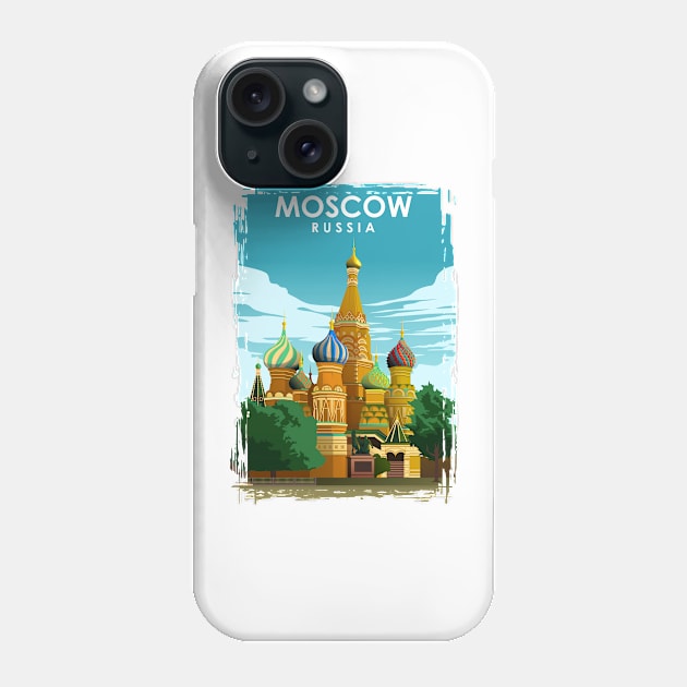 Moscow Russia Vintage Minimal Travel Poster Phone Case by jornvanhezik