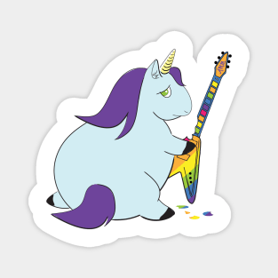 Chubby Unicorn Bites Rainbow Guitar Magnet