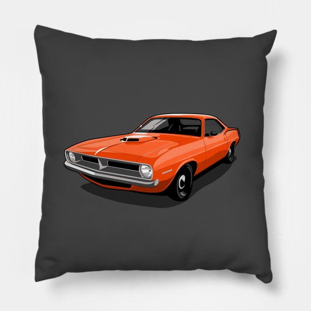 1970 Plymouth Barracuda in Vitamin C Pillow by candcretro