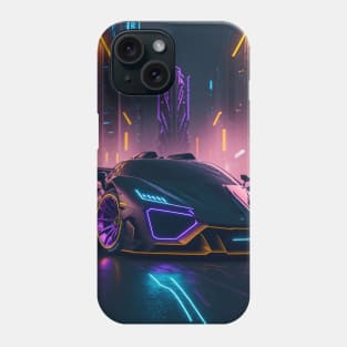 Dark Neon Sports Car in Japanese Neon City Phone Case