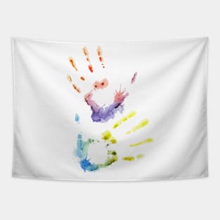 Colorful hand print Tapestry